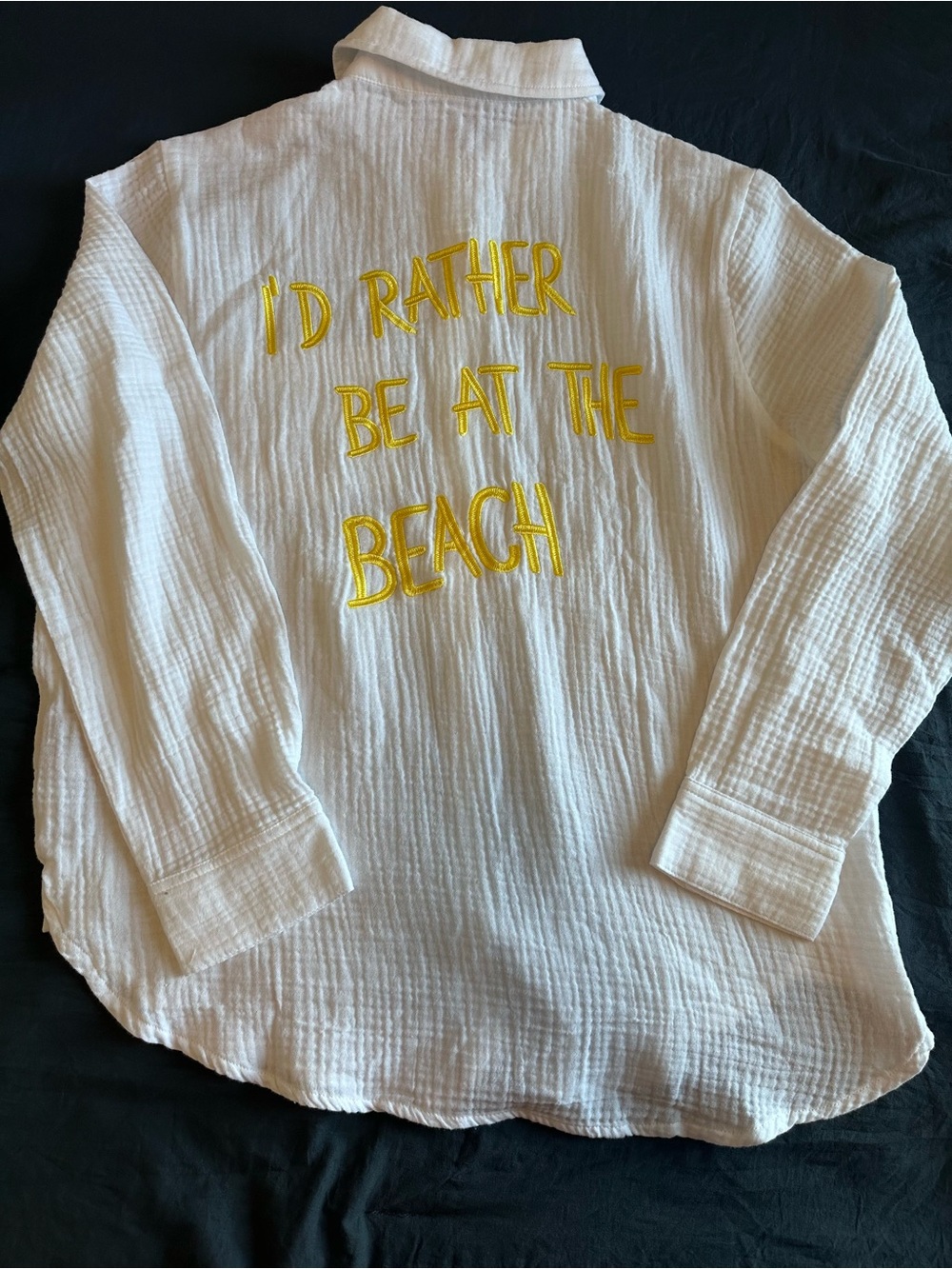 Philosophy White Button-Down Shirt with Yellow Beach Embroidery - Size Small